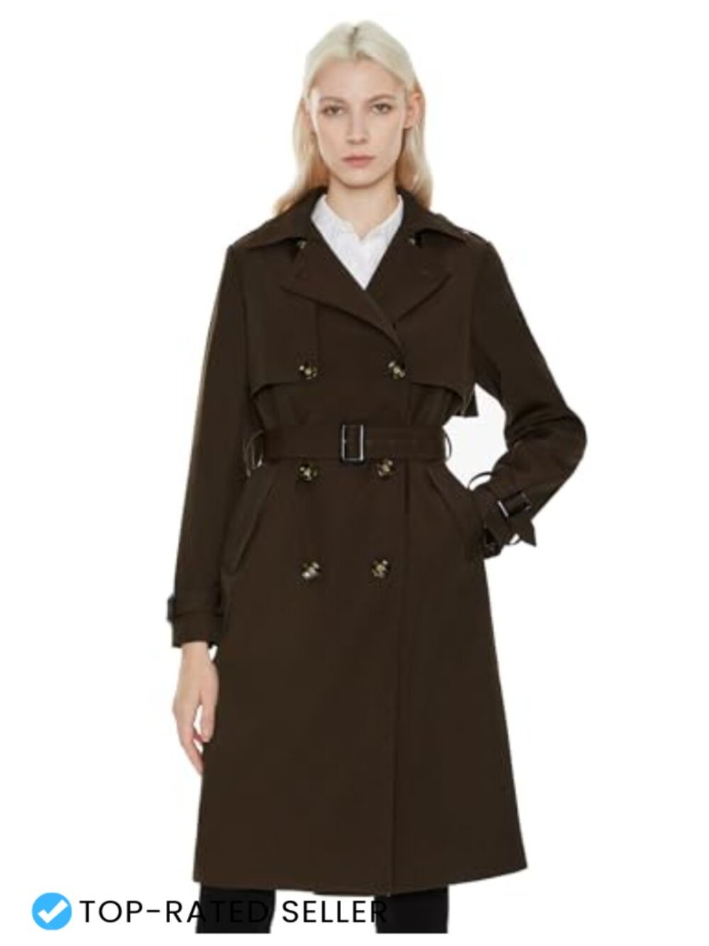 Long Trench Coat Double-Breasted Lightweight Belted Button Classic